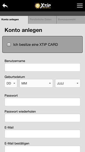 X-Tip App Registrierung