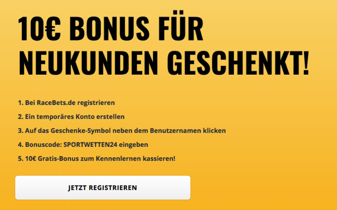 10€ No Deposit Bonus bei RaceBets einlösen