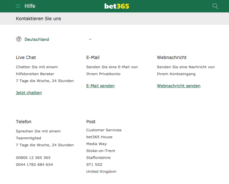 bet365 Kontaktmöglichkeiten des Kundensupports