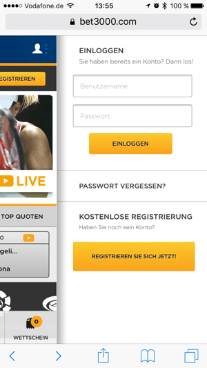 Bet3000 App Registrierung