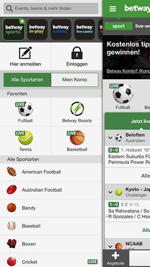 Betway App Sportarten
