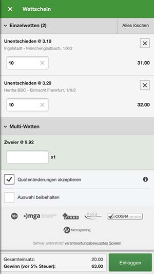 Betway App Wettschein