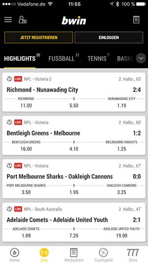 bwin App Livewetten