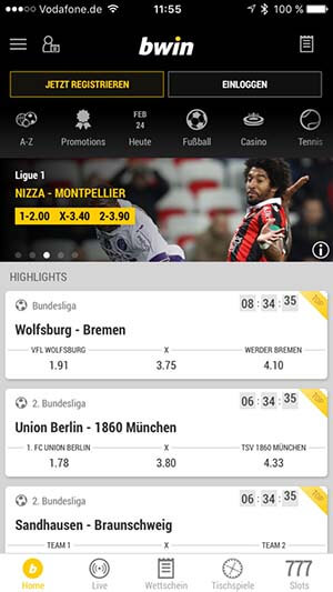 bwin App Startseite