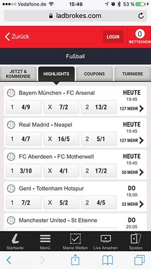 Ladbrokes App Highlights