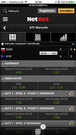 Netbet App Livewetten Einzelansicht