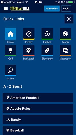 William Hill App Quicklinks