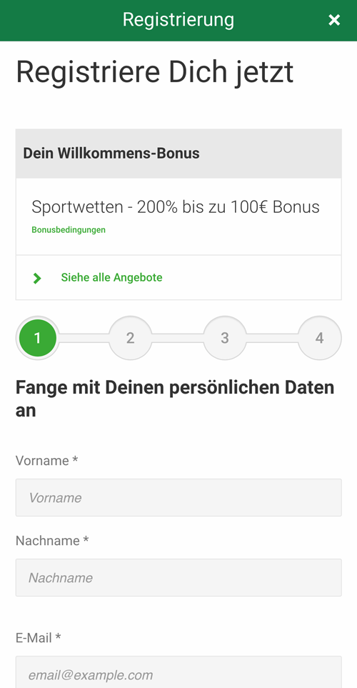 Registrierung Unibet App