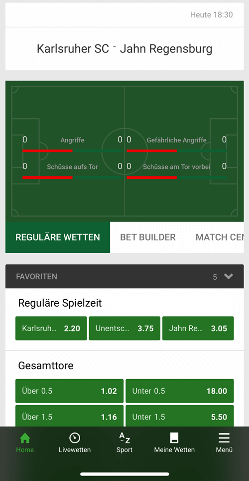 Unibet App: Wettmärkte