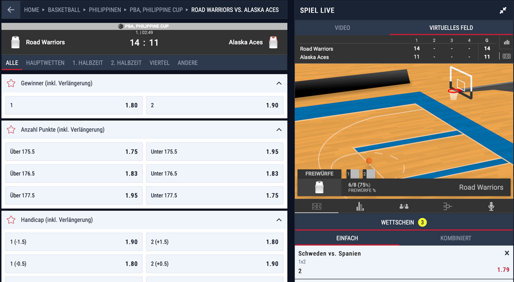 Rabona Livewetten Ansicht