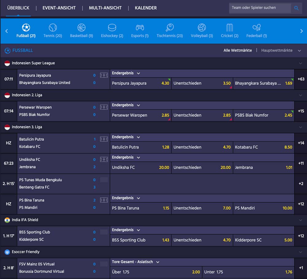Thrillsy Livewetten-Bereich