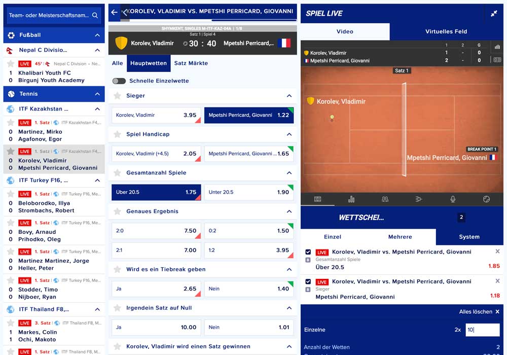 Sportaza Livewettenbereich