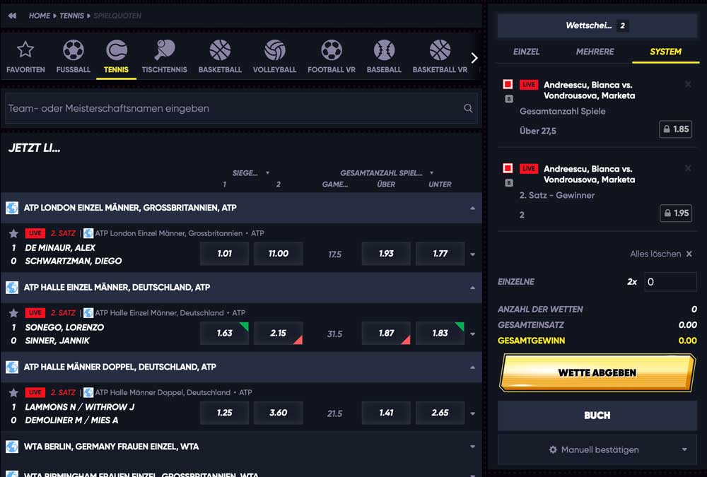 Livewetten Übersicht von Quickwin