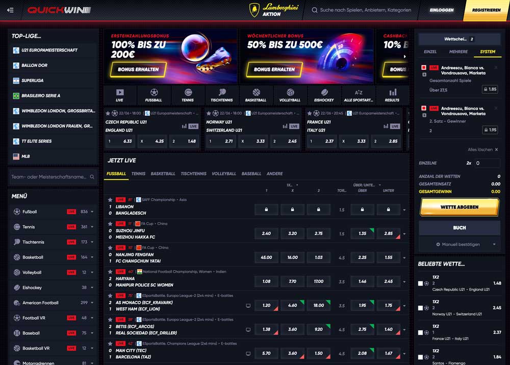 Quickwin Sportwettenbereich