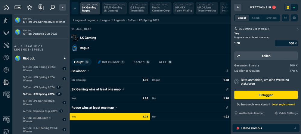Rollino Livewetten (bsp. ESports)
