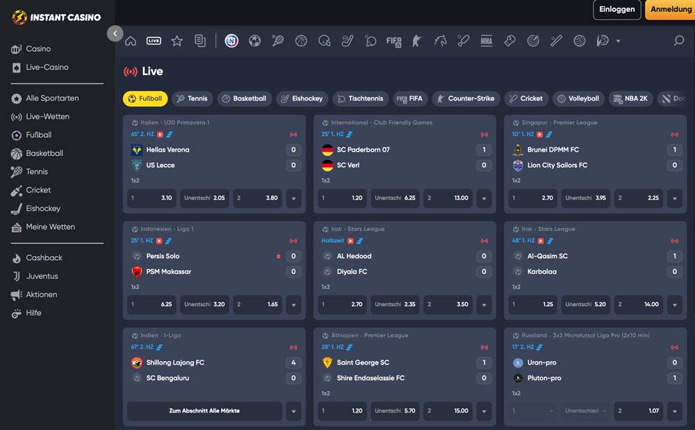 Instant Casino Livewetten