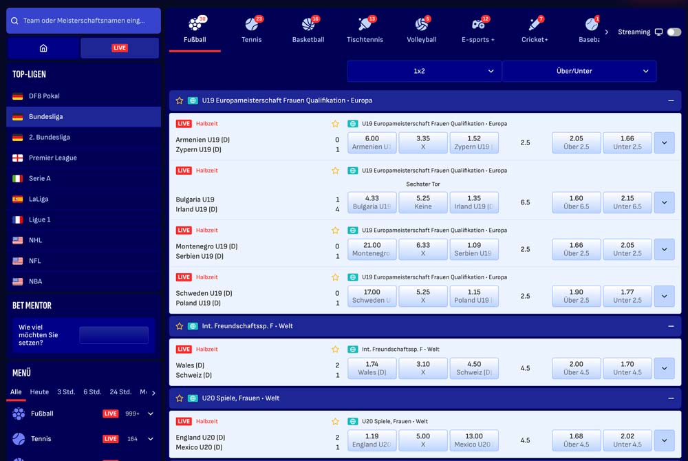 Bankonbet Livewetten Übersicht