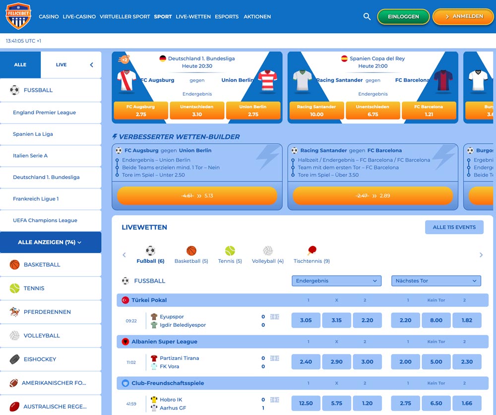 Sportwetten Ansicht bei Felicebet