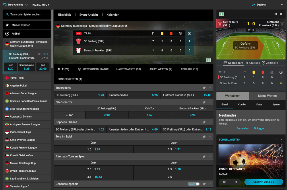 Livewetten Einzelspiel bei Silverplay